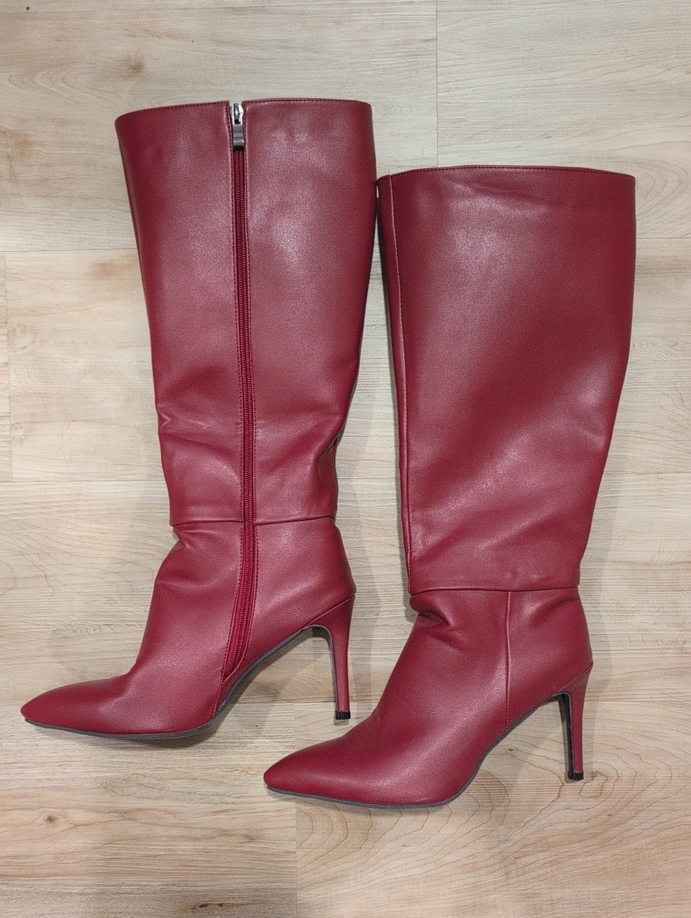 Red Stiletto Pointed Toe Knee High Boots